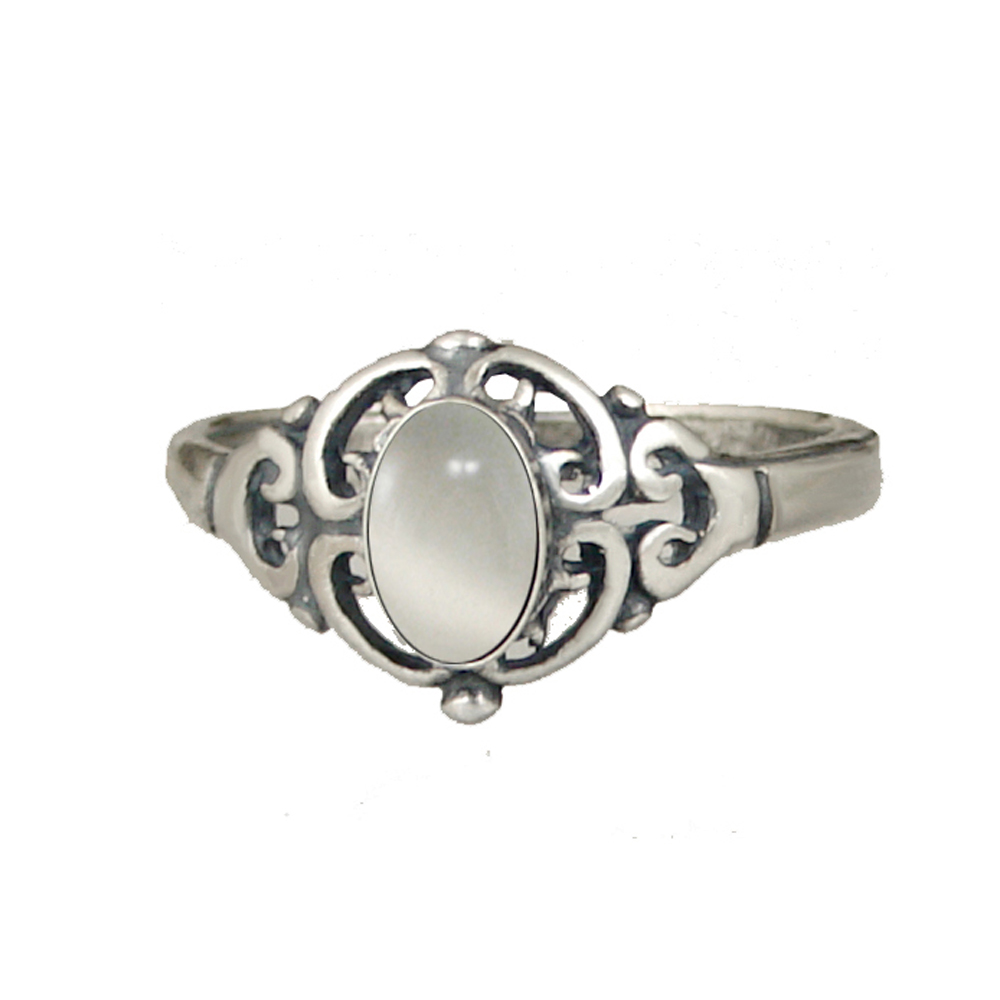 Sterling Silver Filigree Ring With White Moonstone Size 6